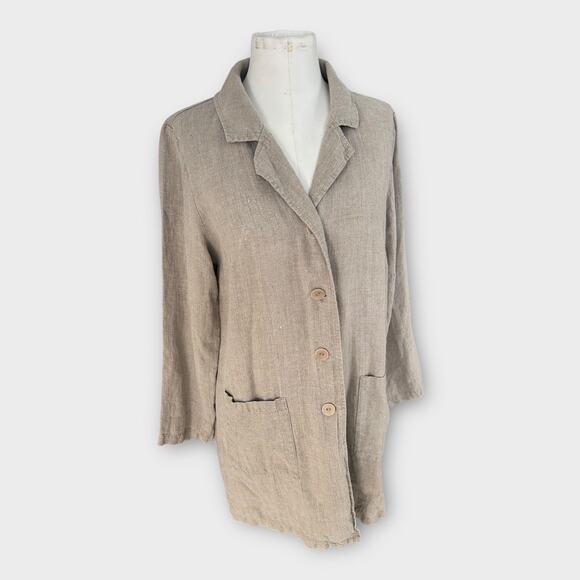 FLAX Long Linen Jacket Duster Natural Beige Women's Small Minimalist Lagenlook - Picture 3 of 12